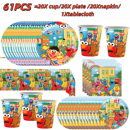 Cute Sesamess Happy Birthday Decor Elmo Balloons Cookie Monster Plate Cup Stickers Party Glasses Party Supplies Event Gifts