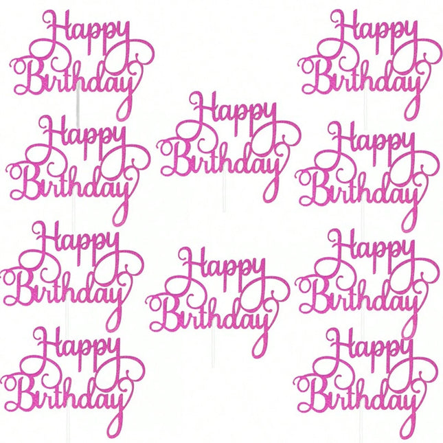 10pcs Glitter Frosted Reflective Pattern Happy Birthday One-Piece Letter Cake Flag Birthday Party Cake Decoration