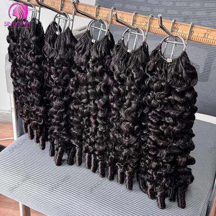 100% Human Hair Feather Crochet 12A Burmese Curly Natural Black Pre-Separated Feather Crochet Invisible Crochet Hair Extensions