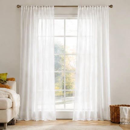 White Sheer Curtains 2 Panels Rod Pocket Light Filtering Voile Window Drapes Privacy Voile Panels for Living Room Bedroom