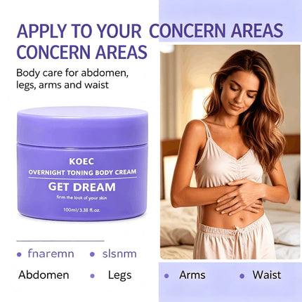 KOEC Overnight Toning Body Cream, Collagen Infused Firming Moisturizing Body Lotion, Deep Hydrating Night Skin Care Cream, Helps Tighten Skin Appearance, Reduce Roughness, Smooth and Refine Skin Texture for Soft Glowing Body