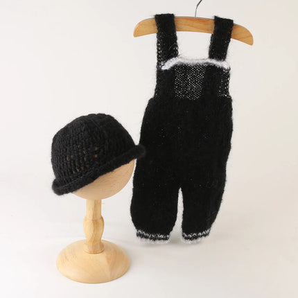 Newborn Knitted Angola Fuzzy Romper Baby Animal Outfit Photography Props Baby Cartoon Wolf Footed Overall Sets Photo Props