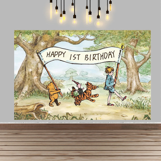 Honey Pot Birthday Party Backdrop Bear Friends Piglet Tiger Eeyore Custom Photo Booth 1st Baby Shower Forest Animals Cake Decor