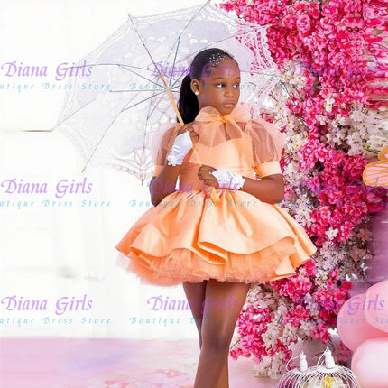 Customized Gorgeous Pink Flower Girl Dress Layered Wedding With  Decoration And Shiny Tulle Satin Tutu Birthday Evening Dress