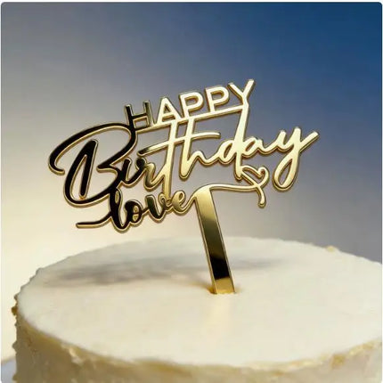 New Side Happy Birthday Cake Toppers Decoration Gold Acrylic Kids Birthday Party Cake Topper for Baby Shower Gift Baking Supplie