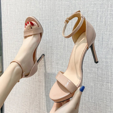 Size 32-41 High Heel Sandals Women Platform Open Toe 10cm Thin Heel Patent Leather Summer Sandals