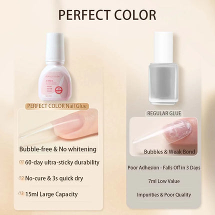 PERFECT COLOR Nail Glue and Nail Glue Remover, for Press On Nails Strong 15ml Nails Tips, No UV Lamp Needed