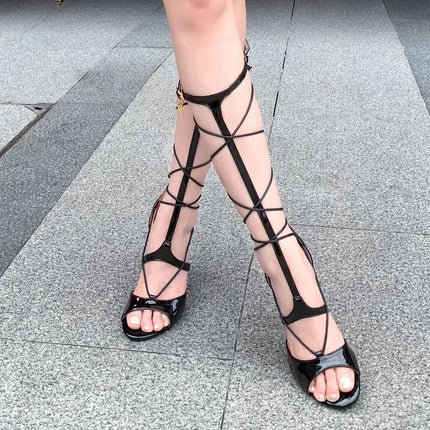ORCHALISA 2025 Summer Sandals Women Sexy Stiletto Shoes Buckle Strap Knee High Fashion Party Shoes Big Size 40 41 42 43 44 45