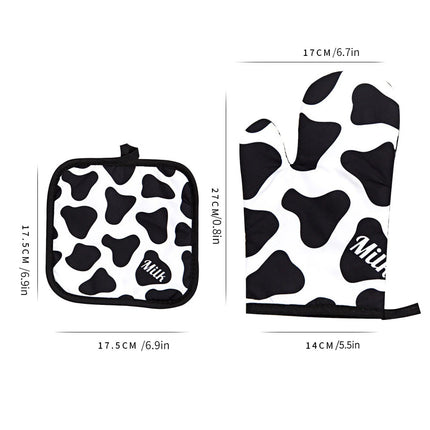 2Pcs/Set Kitchen Gloves Insulated Leopard Print Pad Microwave Gloves Oven Barbecue Rack Potholders Oven Mitts Potholder Pad