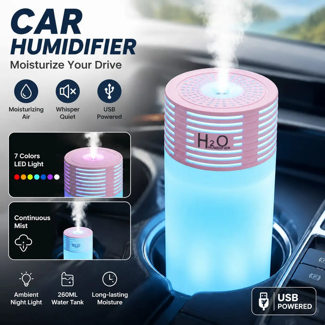 1 Pack 300ml Colorful Mini Humidifier 2 Speeds Auto Shut Off USB Portable for Car Home Large Capacity