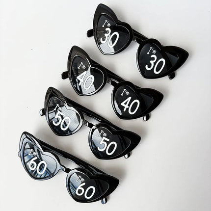 I'm 30th 40th 50th 60th Birthday Party Glasses Personalised Heart Shaped Sunglasses for Women Men Birthday Gift Party Supplies