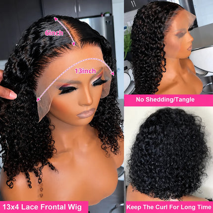Glueless Deep Wave Bob Wig 13x6 Curly Lace Frontal Wig 180% 210% Density Put On And Go Glueless Wig For Women With Baby Hair Natural Color Brazilian Virgin Human Hair Wig Suitable For Daily Use 10-16 inch