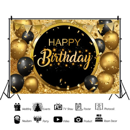 Happy Birthday Party Backdrops Black Gold Balloons Champagne Birthday Party Decor Banner Photography Background for Men Women