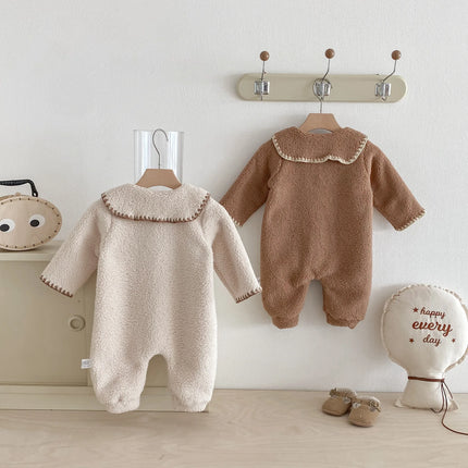 Personalized Baby Romper Korean Autumn Winter Double Sided Velvet Jumpsuit Solid Color Climbing Jacket for Infant Kids