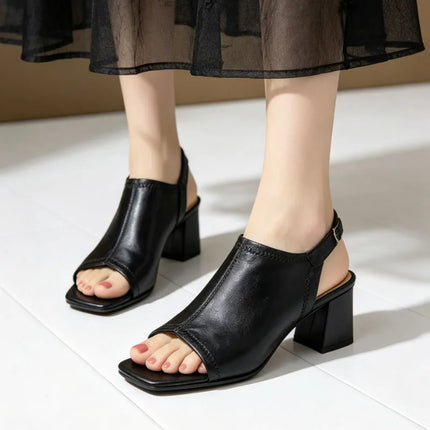 Womens Square Toe High Heels Sandals Chunky Shoes Trend Slippers Fashion Slides Casual Walking Shoes Mujer Flip Flops