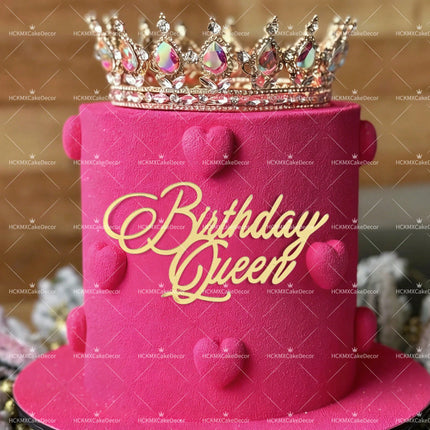 3pcs Birthday Princess Queen Acrylic Cake Topper Gold Silver Mirror Cake Insert Happy Birthday Cake Decoration for Women