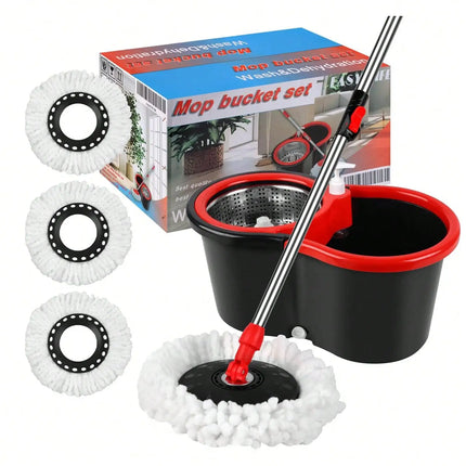 Spin Mop And Bucket With Wringer Set, 360° Mop And Bucket System With 3 Microfiber Mop Refills And 61" Extended Handle For Floor Cleaning