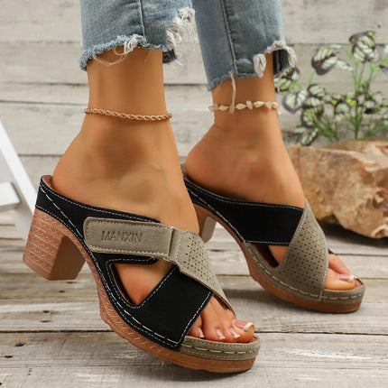 Summer Women High Heel Sandals Large Size Sandals Breathable Thick Heel High Heels Shoes Women Hollow Out Lightweight Shoes