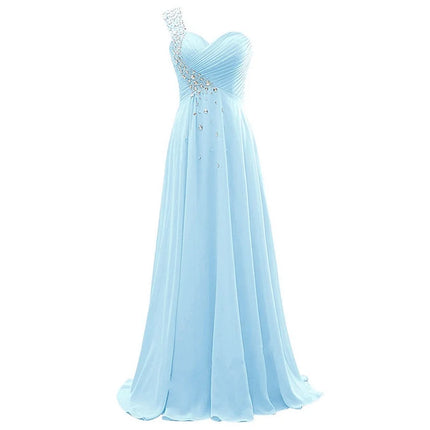 A Line Chiffon One Shoulder Bridesmaid Dresses Crystals Beading Pleat Elegant Wedding Party Formal Prom Evening Corset Back