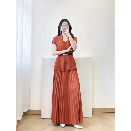 Miyake Pleated 2026 New Summer Pleated Dress Waist-Cinching Loose Pleated Skirt with Metal Decoration Plus Size Women's Clothing