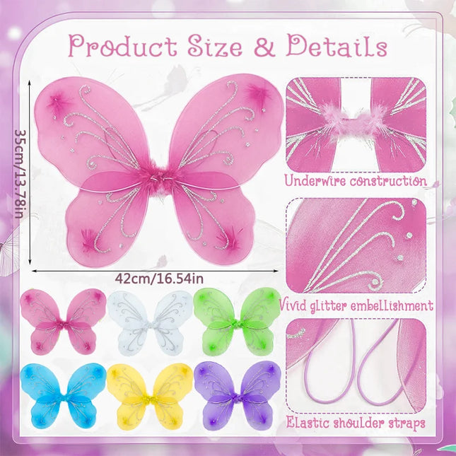 6pcs Fairy Wings Bulk for Kids Butterfly Wings Costume Accessories for Girls for Birthday Party Favors Dress Up Decoration