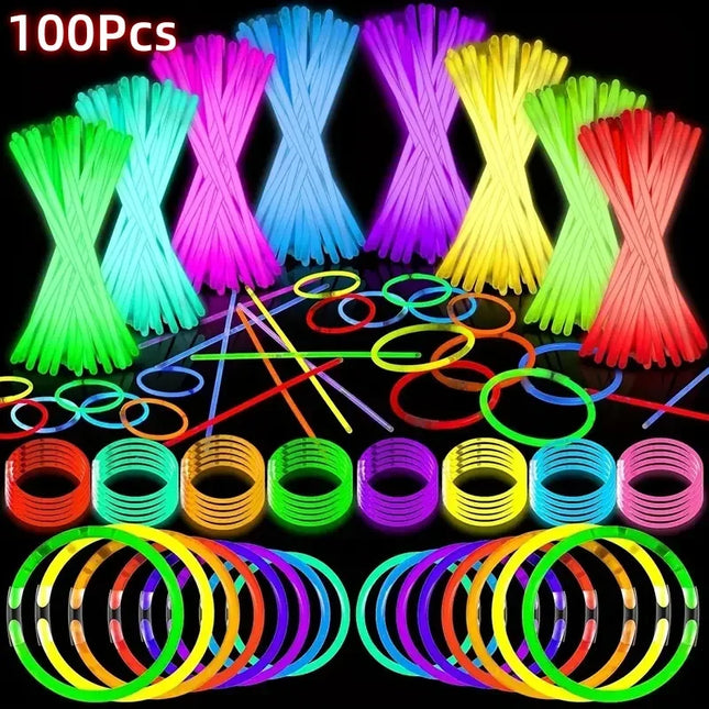 100pcs Luminous Colorful Glow Sticks Fluorescence Glowing Dark for Birthday Wedding Party Decor DIY Bracelet Necklace Glowstick