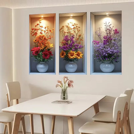 3D Imitation Wall Painting Realistic Vase Self-adhesive Wall Stickers Home Decoration for Living Room Bedroom Wall Art Decals