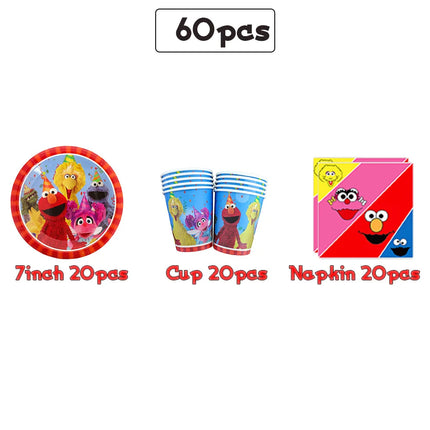 Cartoon Sesames  Street Birthday Party Decor Elmo and Friends Theme Tablecloth Plate Balloon Set Cake Decor Baby Shower
