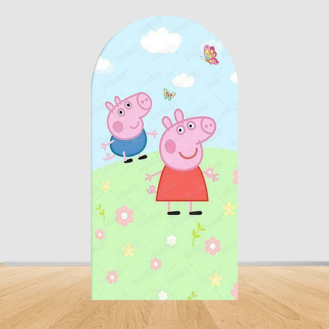 Cartoon Funny Peppa Pig Family Arch Cover Backdrop Happy Birthday Kids Photo Background Boys Girls Baby Shower Party Decoration