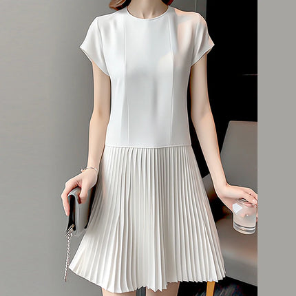 ZANZEA Women Pleated Long Dress Summer Elegant Short Sleeve Vestidos 2024 Solid A Line Midi Dresses Casual Round Neck Short Robe