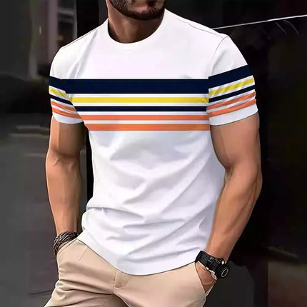 Striped T-Shirts Color Block Pattern 3D Print Men's Short Sleeve T Shirt Oversized Street Tees Harajuku Tops Man Clothing