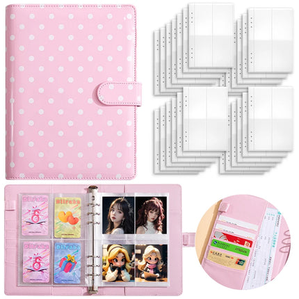A5 6-Hole Loose Leaf Polka Dots Binder Photocards Collect Book Kpop Photo Albums Diary Agenda Planner Cover Cash Budget Storage