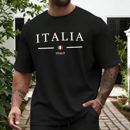 2026 New Arrival Men's Short-Sleeve Shirt Summer Letter Print Crew Neck Short-Sleeve Shirt Stylish Casual Loose-Fit Men's Top