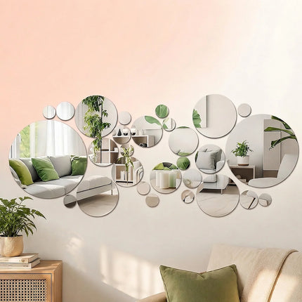 Zoyiancy Round Acrylic Mirror Wall Stickers, Removable Silver Circle Decals For Bedroom, Bath, Living Room DIY Wall Decor