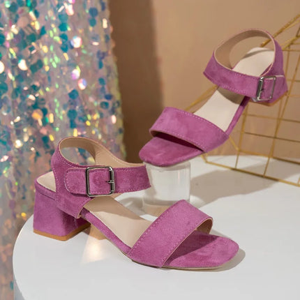 Summer New Women High Heel Sandals Fashion Solid Color Buckle Strap Peep Toe Square Heel Female Shoes Casual Slingback Sandals