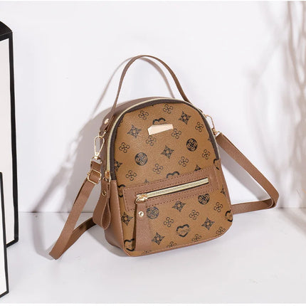 Mini Backpack Women PU Leather Printed Fashion Small Backpack 3 Ways Carry Lightweight Casual Daypack for Daily Travel Shopping