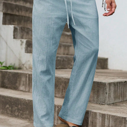 Summer New Linen Straight-Cut Leisure Pants for Men, Breathable Lightweight Beach-Style Cotton-Linen Long Pants