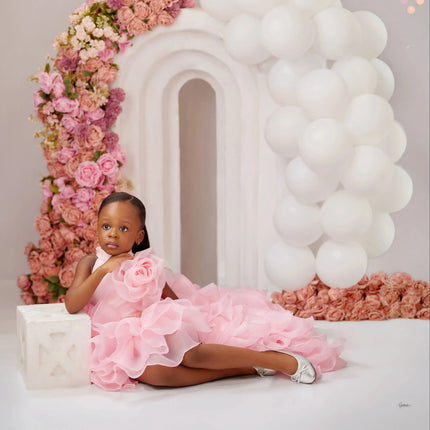 Baby Pink Girl's Birthday Dress Flower Girl Dresses Ruffled Tiered High Low Wedding Party Prom Dress Customized