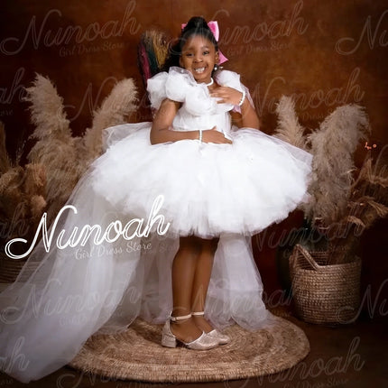 Pink Flower Girl Dress For Wedding Tulle High-Low Length Girl Kids Birthday Party Ruffles First Holy Communion Gowns Customized