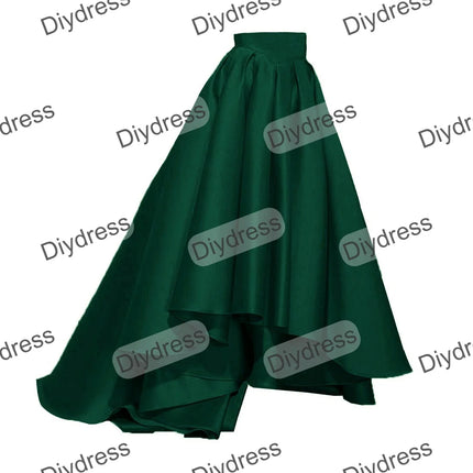 Women's High Low Elegant Prom Party Skirt A-Line Pleated Front Short Back Long Satin Skirt With Pockets For Evening Gown