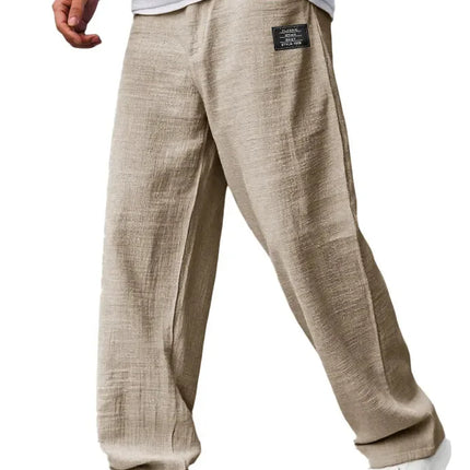 Men Baggy Pants Cotton Linen Loose‑Fit Trousers High‑Quality Retro Streetwear Male Casual Solid Color Wide Leg Daily‑Wear Pants