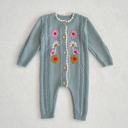 New Infant Baby Girls Knitted Jumpsuit Autumn Winter Children Knitted Clothes Long Sleeve Sweet Flower Rompers