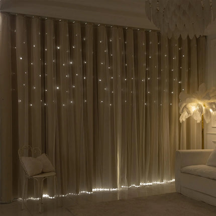 1pc 100% Blackout Curtains with Star Cutouts  Integrated Sheer Overlay Thermal Insulated Privacy Protect for Bedroom and Living