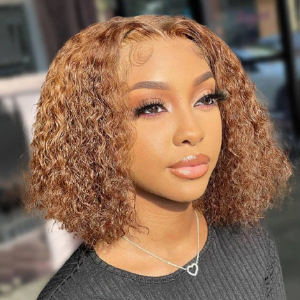 Highlight Curly Bob Wig Human Hair Deep Wave 13x4 HD Lace Front Wigs For Black Women Human Hair Pre Plucked Wear And Go Glueless Wet And Wavy Ombre Honey Blonde 4/27 Colored Wigs 26Inch
