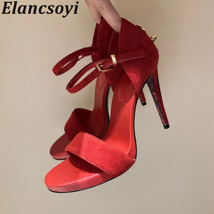2025 Super High Heels Leather Sandals Women Open Toe High Heel Party Shoes Summer Ankle Strap Women's Gladiator Sandalias Mujer