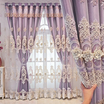 European Luxury Embroidered Floral Curtain Loop Top Thick Blackout Curtains for Living Room Home Decorative Drapes