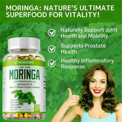 Organic Moringa Capsules - Immune System&Energy Booster - Vegetarian Supplements for Healthy Capsules