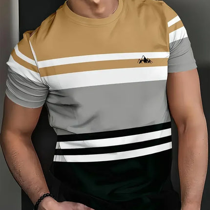 Summer classic men's T-shirt: Outdoor round-neck short-sleeved top with striped print, loose street men's T-shirt with additiona
