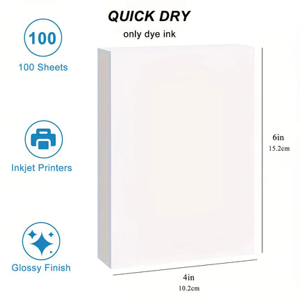 180g/200g/230g 100 Sheets 4x6" Photo Paper, 10.2cmx15.2cm Premium Glossy Photo Paper Picture Paper Printer Brochure Paper Glossy