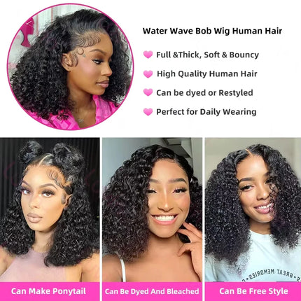 Curly Bob Wig Human Hair Glueless 13x4 Lace Front Wigs 250% Density Mongolian HD Kinky Curly Bob Lace Frontal Wigs Wet and Wavy